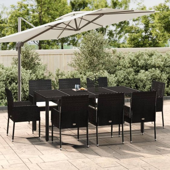 vidaXL 3-tlg. Garten-Essgruppe mit Kissen Schwarz Poly Rattan