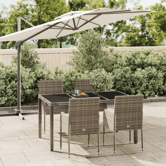 vidaXL 3-tlg. Garten-Essgruppe mit Kissen Schwarz Poly Rattan