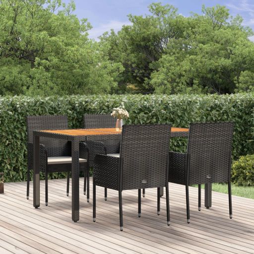 vidaXL 3-tlg. Garten-Essgruppe mit Kissen Schwarz Poly Rattan