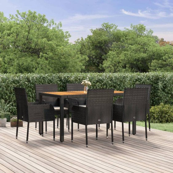 vidaXL 3-tlg. Garten-Essgruppe mit Kissen Schwarz Poly Rattan