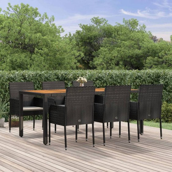 vidaXL 3-tlg. Garten-Essgruppe mit Kissen Schwarz Poly Rattan