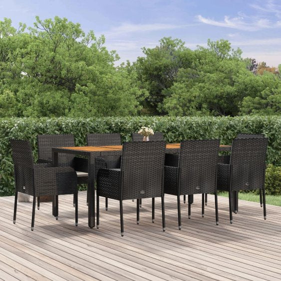 vidaXL 3-tlg. Garten-Essgruppe mit Kissen Schwarz Poly Rattan