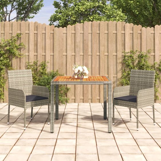 vidaXL 3-tlg. Garten-Essgruppe mit Kissen Schwarz Poly Rattan