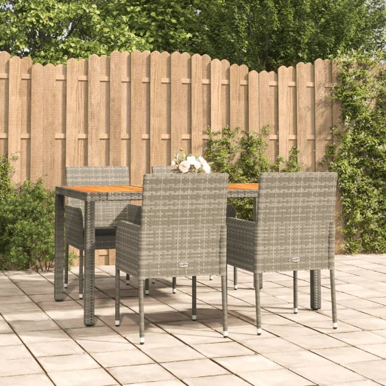 vidaXL 3-tlg. Garten-Essgruppe mit Kissen Schwarz Poly Rattan