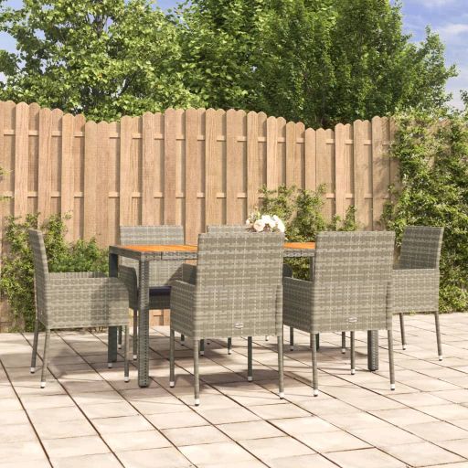 vidaXL 3-tlg. Garten-Essgruppe mit Kissen Schwarz Poly Rattan