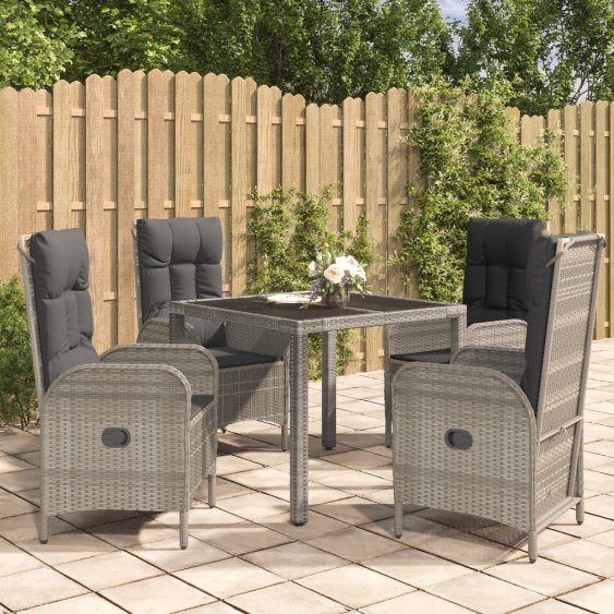 vidaXL 3-tlg. Garten-Essgruppe mit Kissen Grau Poly Rattan