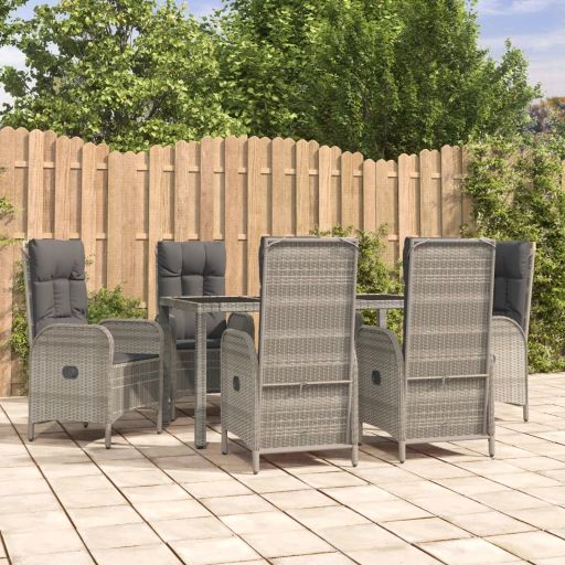 vidaXL 3-tlg. Garten-Essgruppe mit Kissen Grau Poly Rattan