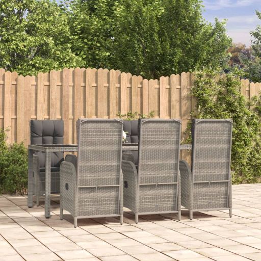 vidaXL 3-tlg. Garten-Essgruppe mit Kissen Grau Poly Rattan