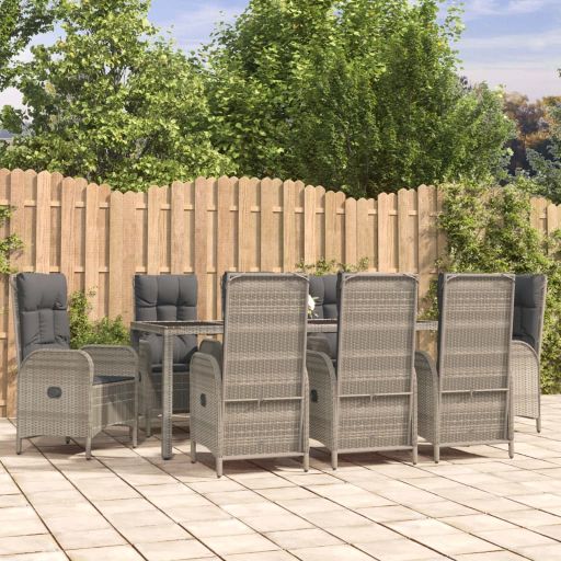 vidaXL 3-tlg. Garten-Essgruppe mit Kissen Grau Poly Rattan