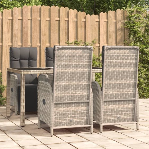 vidaXL 3-tlg. Garten-Essgruppe mit Kissen Grau Poly Rattan