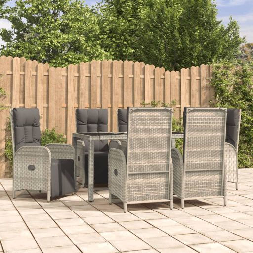 vidaXL 3-tlg. Garten-Essgruppe mit Kissen Grau Poly Rattan