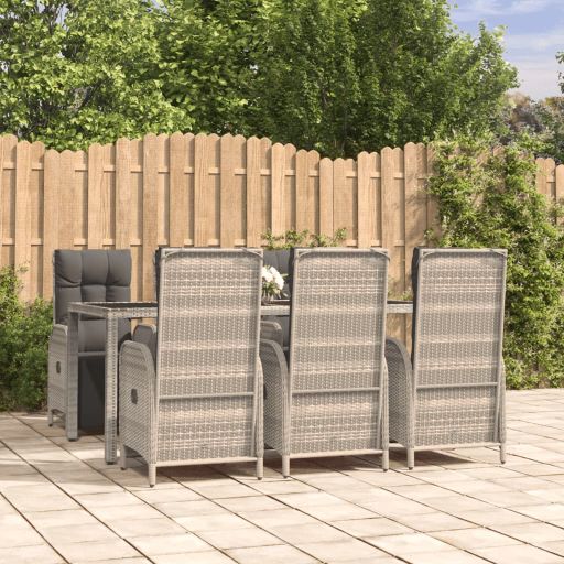 vidaXL 3-tlg. Garten-Essgruppe mit Kissen Grau Poly Rattan
