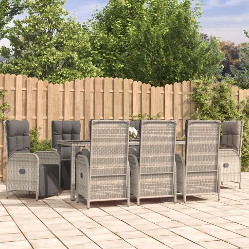 vidaXL 3-tlg. Garten-Essgruppe mit Kissen Grau Poly Rattan