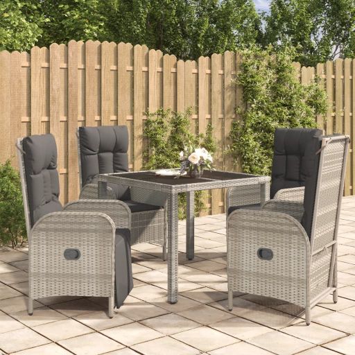 vidaXL 3-tlg. Garten-Essgruppe mit Kissen Grau Poly Rattan