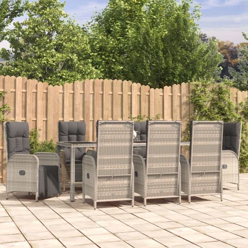 vidaXL 3-tlg. Garten-Essgruppe mit Kissen Grau Poly Rattan