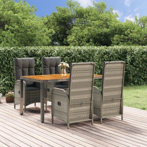 vidaXL 3-tlg. Garten-Essgruppe mit Kissen Grau Poly Rattan