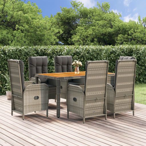 vidaXL 3-tlg. Garten-Essgruppe mit Kissen Grau Poly Rattan