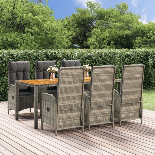 vidaXL 3-tlg. Garten-Essgruppe mit Kissen Grau Poly Rattan