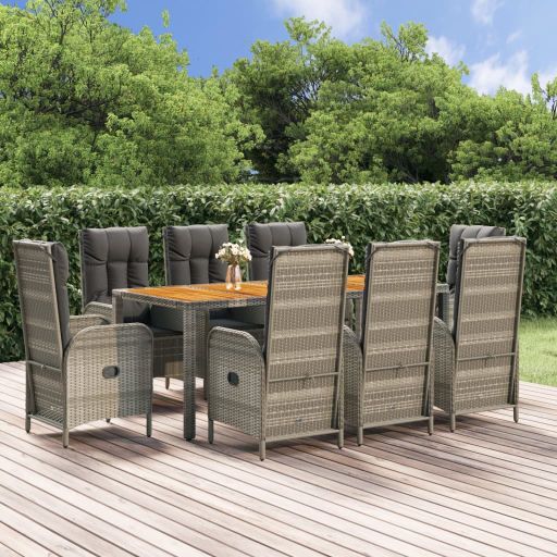 vidaXL 3-tlg. Garten-Essgruppe mit Kissen Grau Poly Rattan