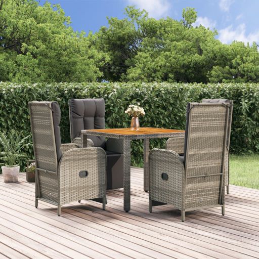 vidaXL 3-tlg. Garten-Essgruppe mit Kissen Grau Poly Rattan