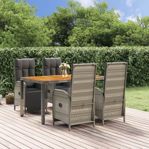 vidaXL 3-tlg. Garten-Essgruppe mit Kissen Grau Poly Rattan