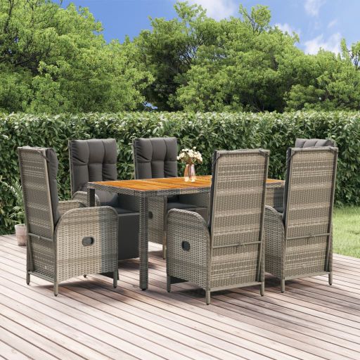 vidaXL 3-tlg. Garten-Essgruppe mit Kissen Grau Poly Rattan