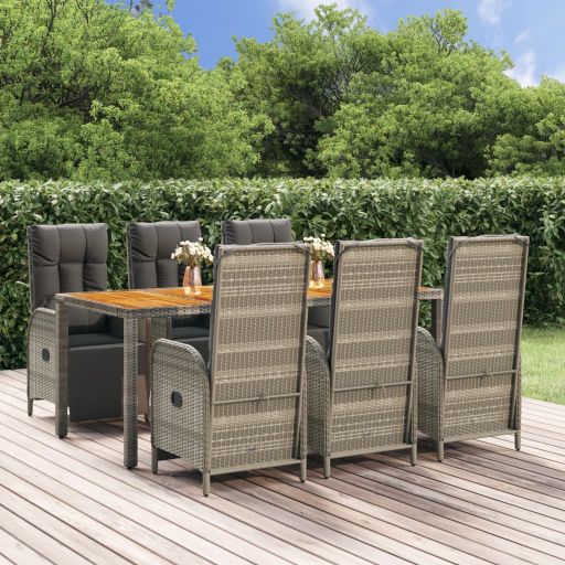 vidaXL 3-tlg. Garten-Essgruppe mit Kissen Grau Poly Rattan
