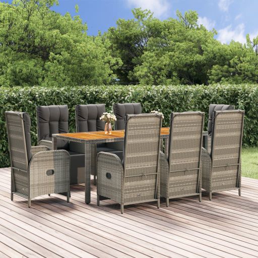vidaXL 3-tlg. Garten-Essgruppe mit Kissen Grau Poly Rattan