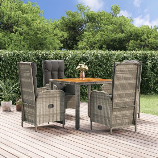 vidaXL 3-tlg. Garten-Essgruppe mit Kissen Grau Poly Rattan