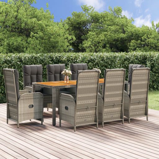 vidaXL 3-tlg. Garten-Essgruppe mit Kissen Grau Poly Rattan