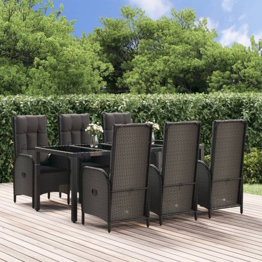 vidaXL 3-tlg. Garten-Essgruppe mit Kissen Schwarz Poly Rattan