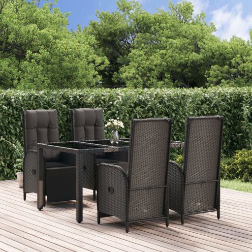 vidaXL 3-tlg. Garten-Essgruppe mit Kissen Schwarz Poly Rattan