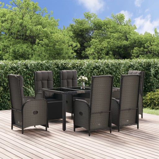 vidaXL 3-tlg. Garten-Essgruppe mit Kissen Schwarz Poly Rattan