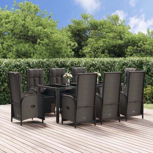 vidaXL 3-tlg. Garten-Essgruppe mit Kissen Schwarz Poly Rattan