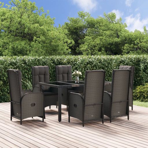 vidaXL 3-tlg. Garten-Essgruppe mit Kissen Schwarz Poly Rattan