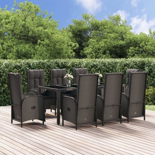 vidaXL 3-tlg. Garten-Essgruppe mit Kissen Schwarz Poly Rattan