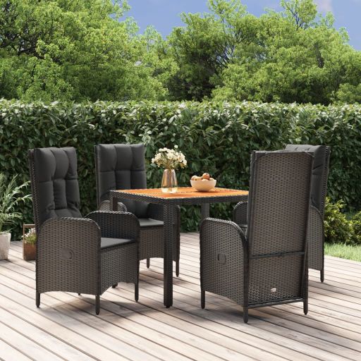 vidaXL 3-tlg. Garten-Essgruppe mit Kissen Schwarz Poly Rattan