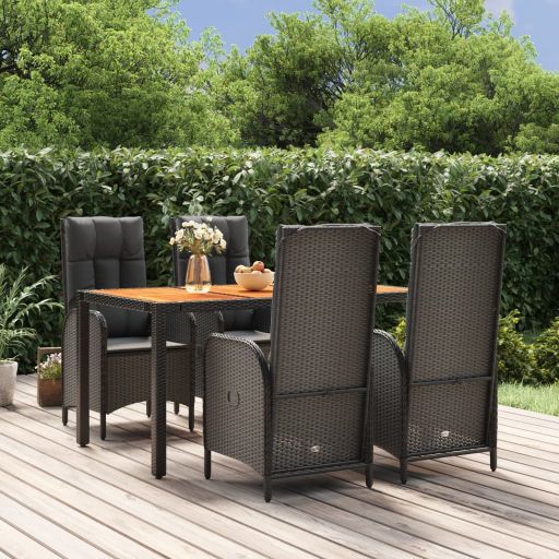vidaXL 3-tlg. Garten-Essgruppe mit Kissen Schwarz Poly Rattan