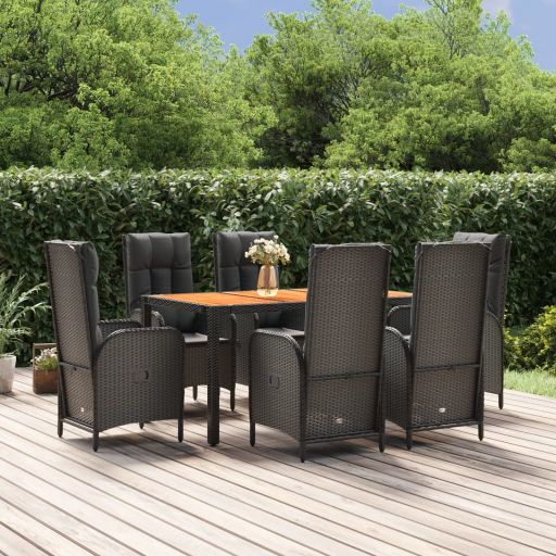 vidaXL 3-tlg. Garten-Essgruppe mit Kissen Schwarz Poly Rattan