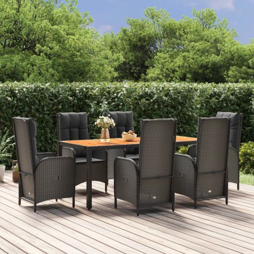vidaXL 3-tlg. Garten-Essgruppe mit Kissen Schwarz Poly Rattan