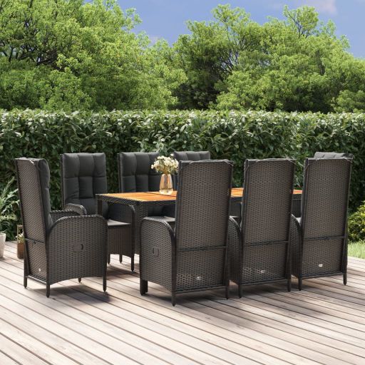 vidaXL 3-tlg. Garten-Essgruppe mit Kissen Schwarz Poly Rattan