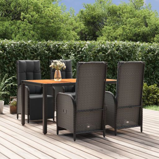 vidaXL 3-tlg. Garten-Essgruppe mit Kissen Schwarz Poly Rattan