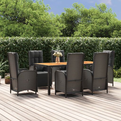 vidaXL 3-tlg. Garten-Essgruppe mit Kissen Schwarz Poly Rattan
