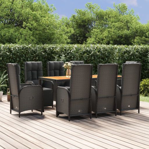 vidaXL 3-tlg. Garten-Essgruppe mit Kissen Schwarz Poly Rattan