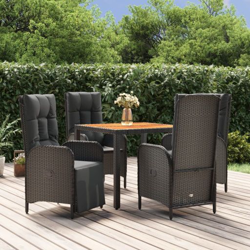 vidaXL 3-tlg. Garten-Essgruppe mit Kissen Schwarz Poly Rattan