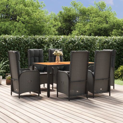 vidaXL 3-tlg. Garten-Essgruppe mit Kissen Schwarz Poly Rattan