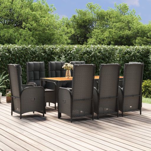vidaXL 3-tlg. Garten-Essgruppe mit Kissen Schwarz Poly Rattan