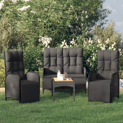 vidaXL 4-tlg. Garten-Essgruppe mit Kissen Grau Poly Rattan