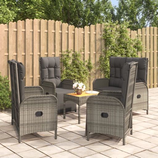 vidaXL 4-tlg. Garten-Essgruppe mit Kissen Grau Poly Rattan