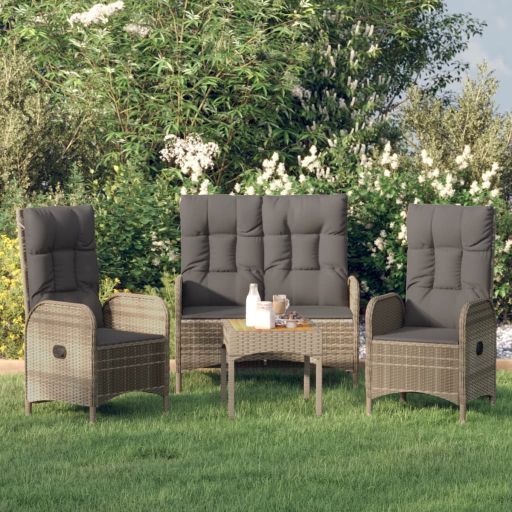 vidaXL 4-tlg. Garten-Essgruppe mit Kissen Grau Poly Rattan